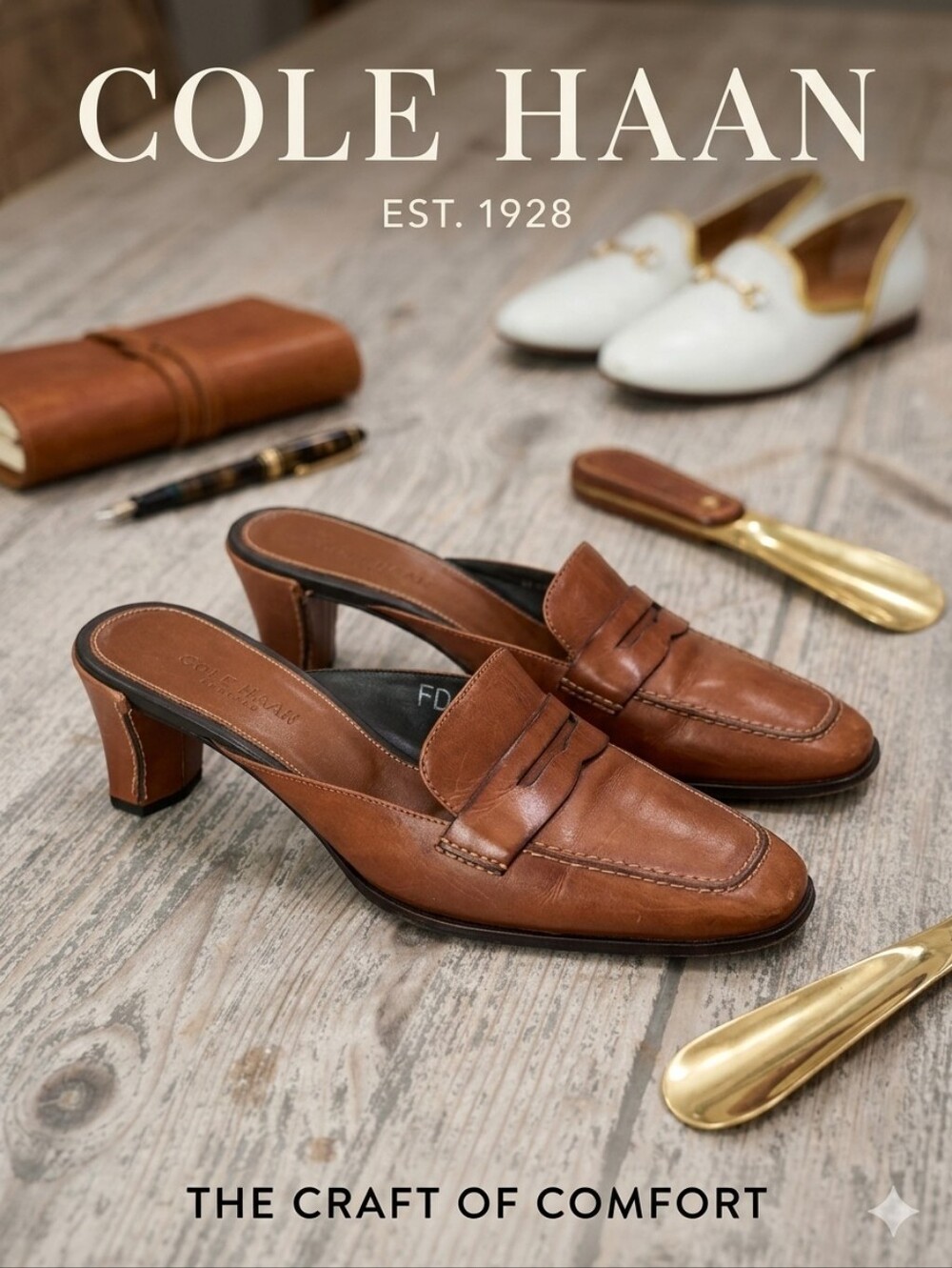 Vintage 90s Cole Haan Country Loafer Mules Leather Penny Slides, Womens 9AA
